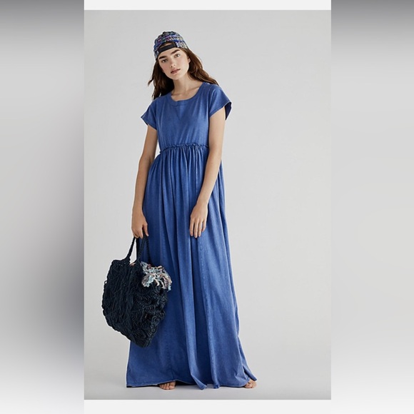 Free People Carissa Tee Maxi Blue Dress Size - Picture 1 of 6